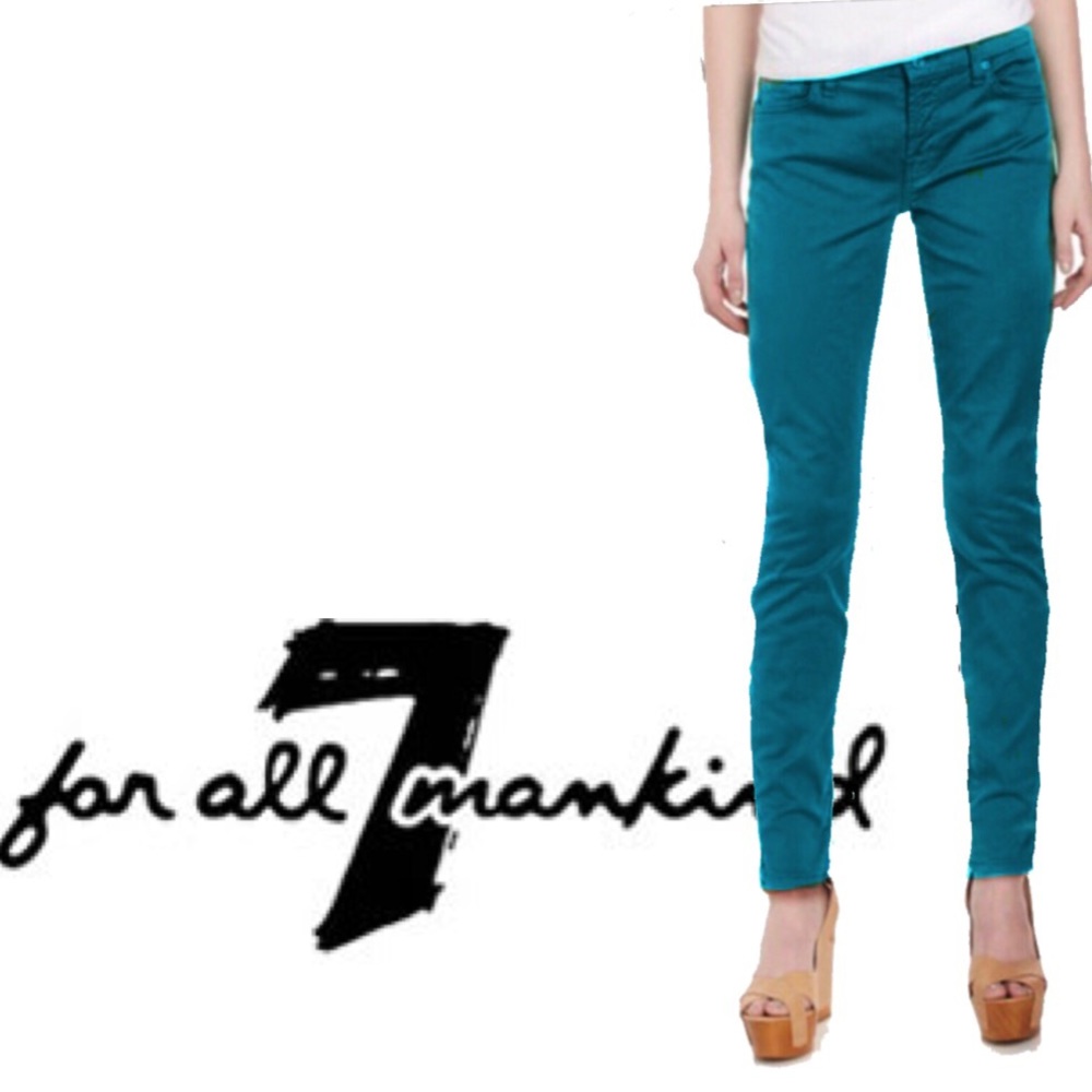 7 for all Mankind Teal Gwenevere Skinny Jeans